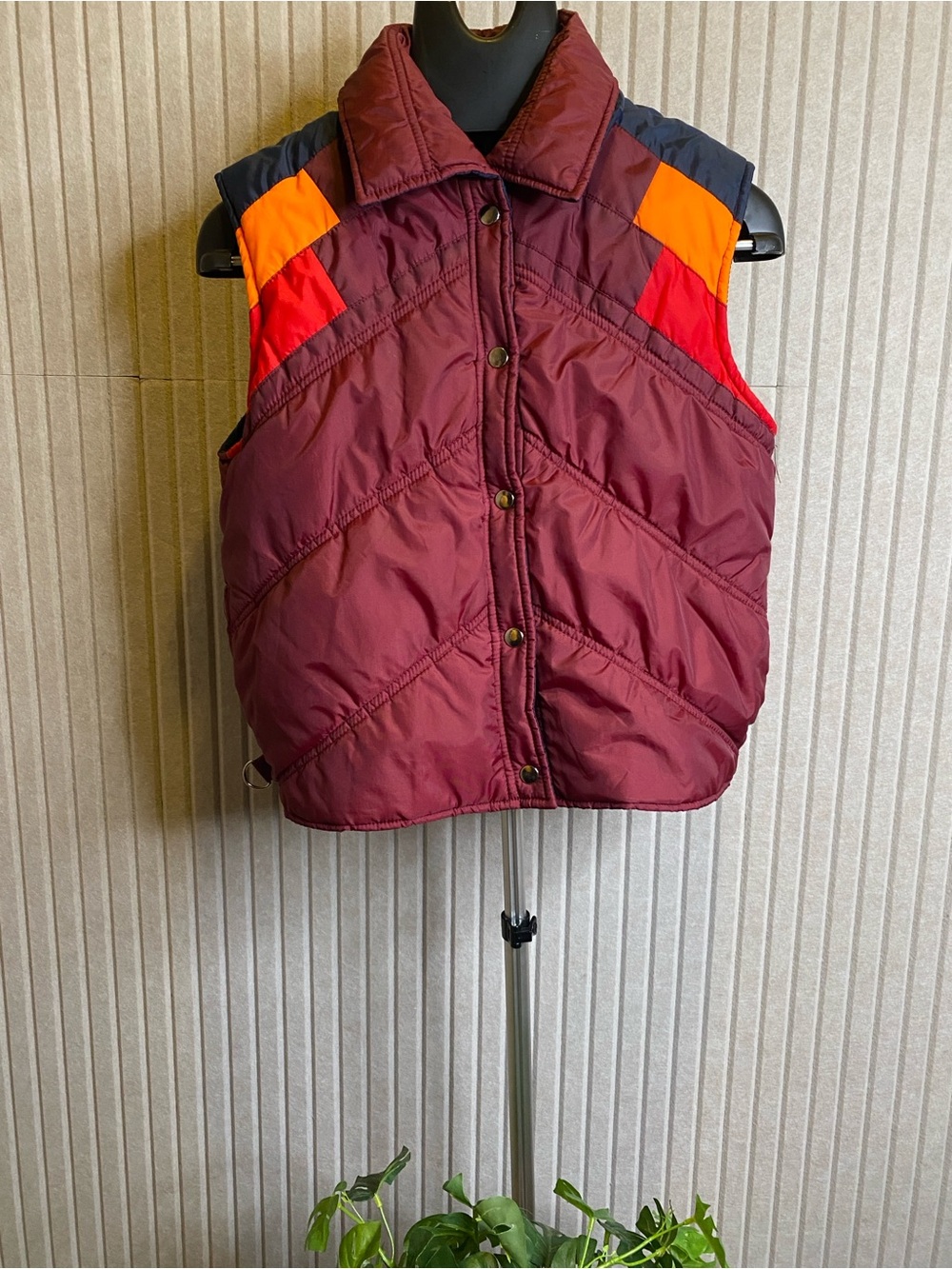 VTG Franconia Retro Ski Vest Mens M Colorblock 80s Puffer Chevron Insulated Snap